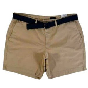 St John's Bay Shorts Comfort Stretch Men's Chino Pale Khaki Belted Size 42 NWT